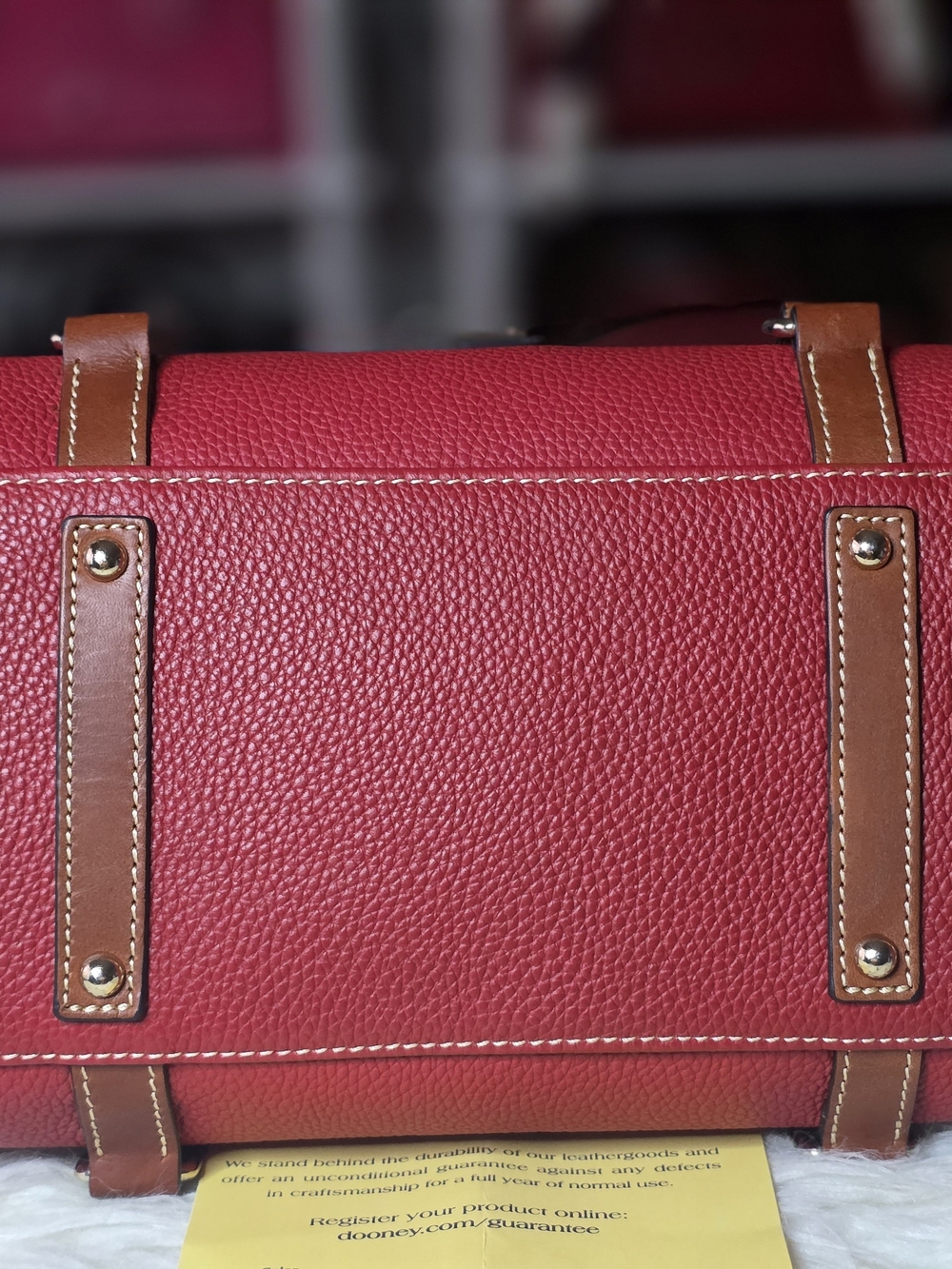 Dooney & Bourke Red Pebble Leather Satchel with Tan Trim and Gold Hardware - Picture 5 of 8